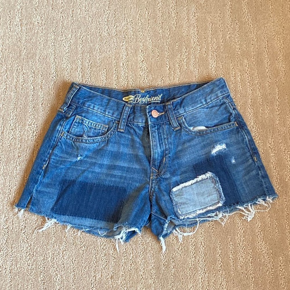 Mid-Rise Patched Boyfriend Jean Shorts
